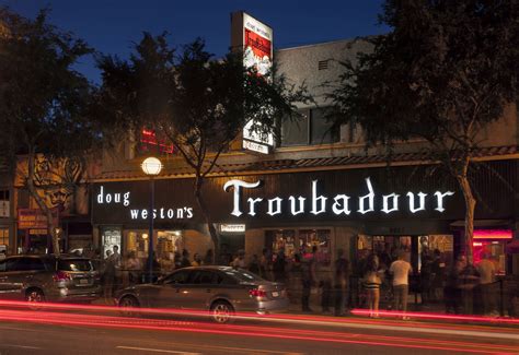Troubadour hollywood - The Troubadour. This legend of a music club in West Hollywood often tops lists of the best venues in L.A. In a city that has more than its share of rock clubs steeped …